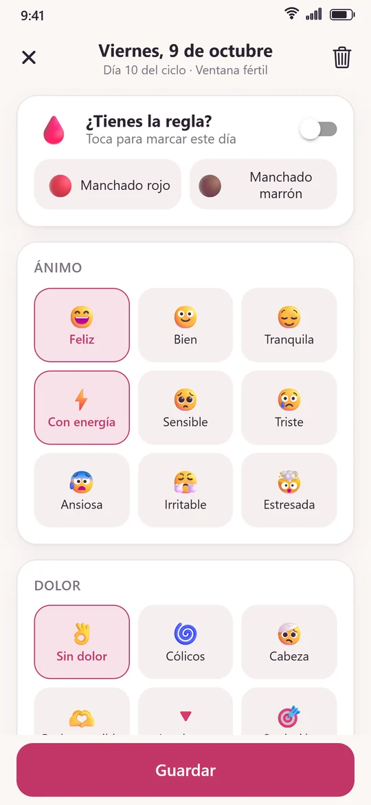 Pantalla de registro diario