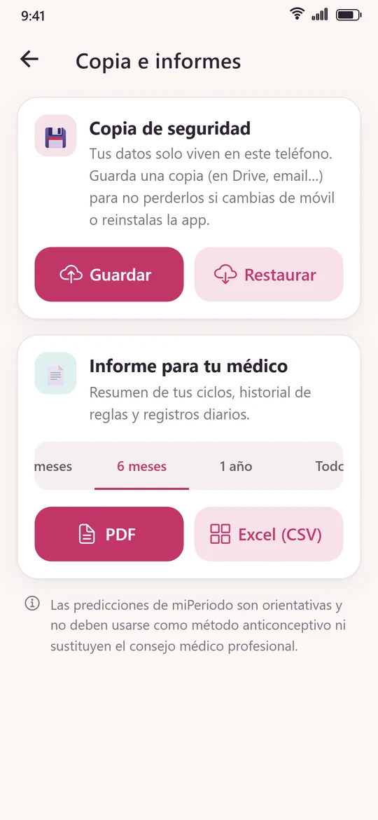 Pantalla Copia e informes